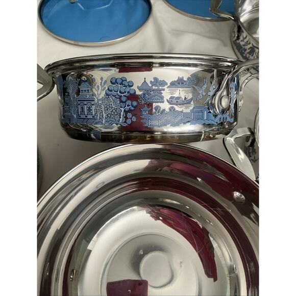 VINTAGE BLUE WILLOW 12 Pc Set Cuisine Cookware 18/10 Stainless Steel 3 Ply Base - Picture 16 of 16